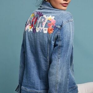 Anthropologie Embroidered Amore Denim Jacket